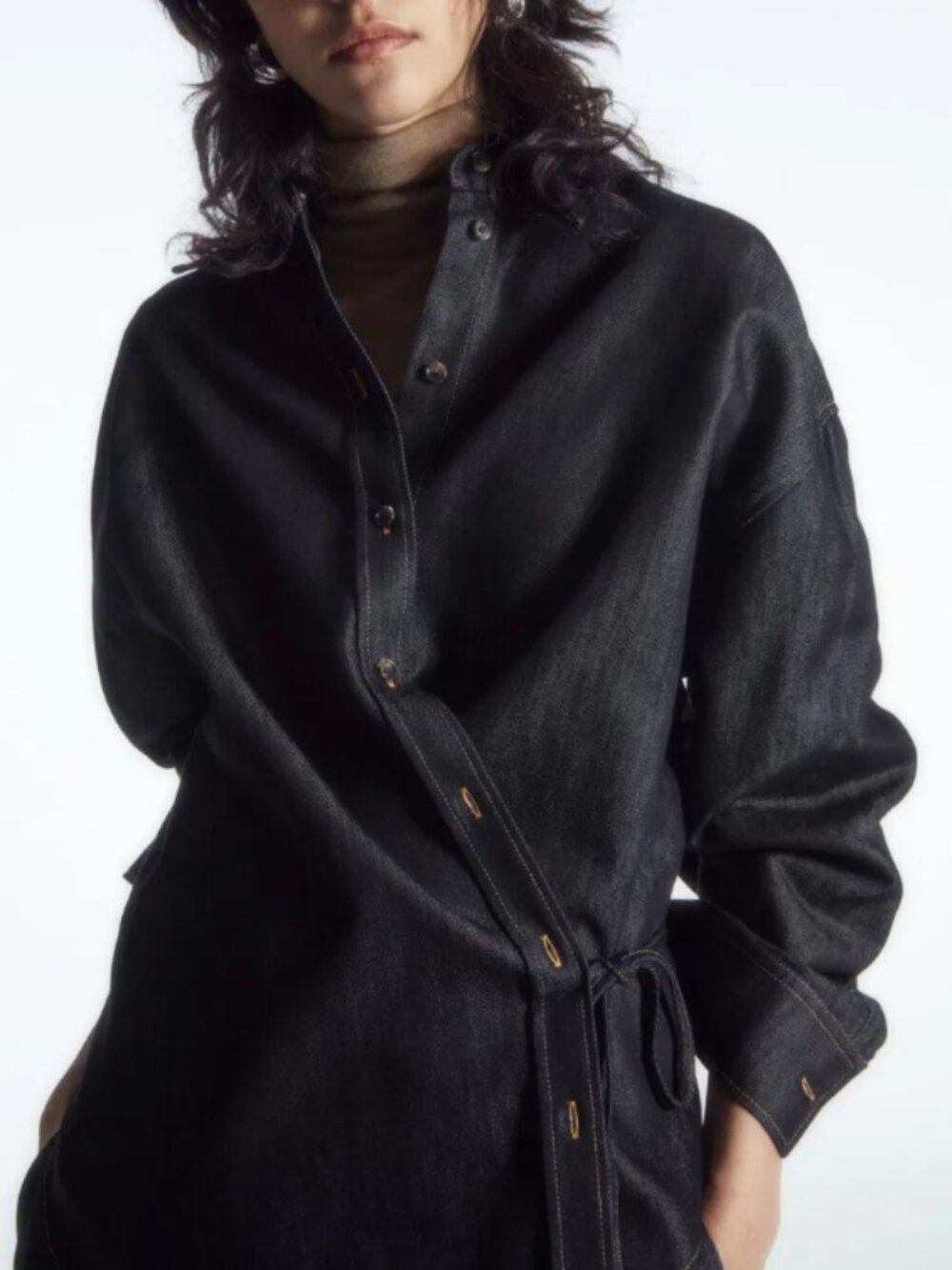 COS | Fluid Denim Wrap Shirt Deep Indigo Blue Long Sleeves | Size 6